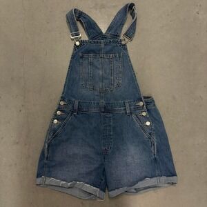 Gap Women Denim Overall Shorts Blue Size S Cuffed Hem Casual Jean Jumpsuit
